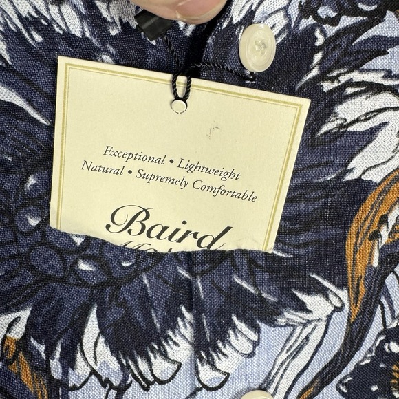 Baird McNutt Murano Linen Short‎ Sleeve Shirt Mens Size XL Slim Fit Blue Floral - Picture 4 of 9